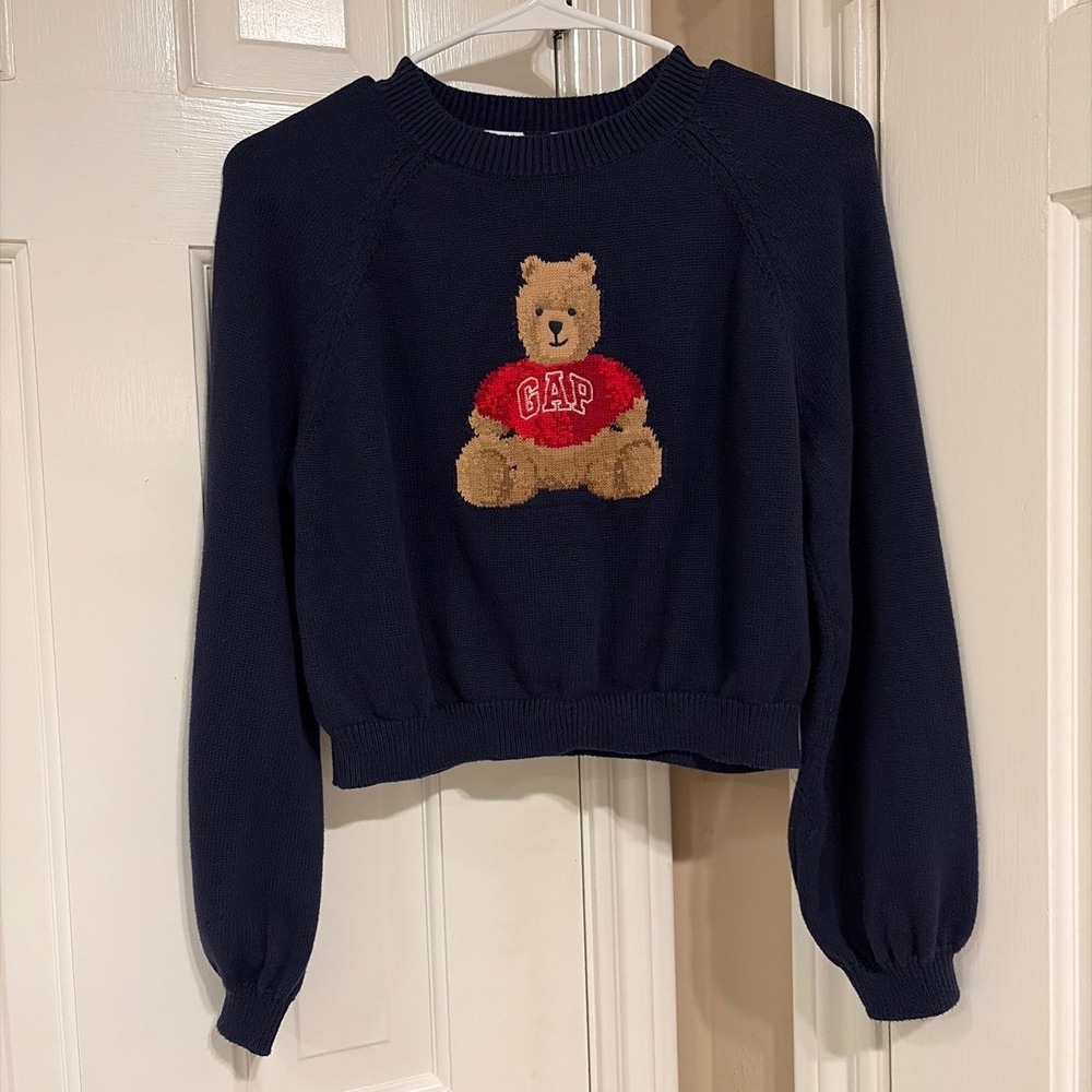 Gap Kids Brannan Bear Crewneck Sweater Navy Blue L 10 Cotton Knit Graphic